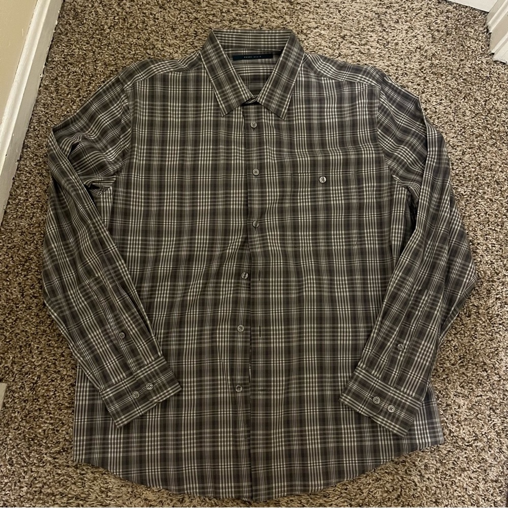 Perry Ellis Shirt Adult XL Gray Button Up Long Sleeve Shirt